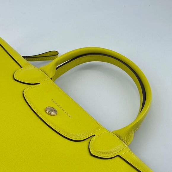 Pre Loved Longchamp Vintage Roseau TopHandle Bag Lime Green Women Yellow - Picture 4 of 8